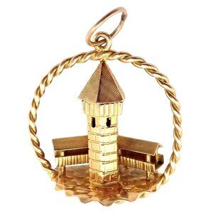 Rare! Vintage Gubelin 18k Yellow Gold Tower Charm Pendant